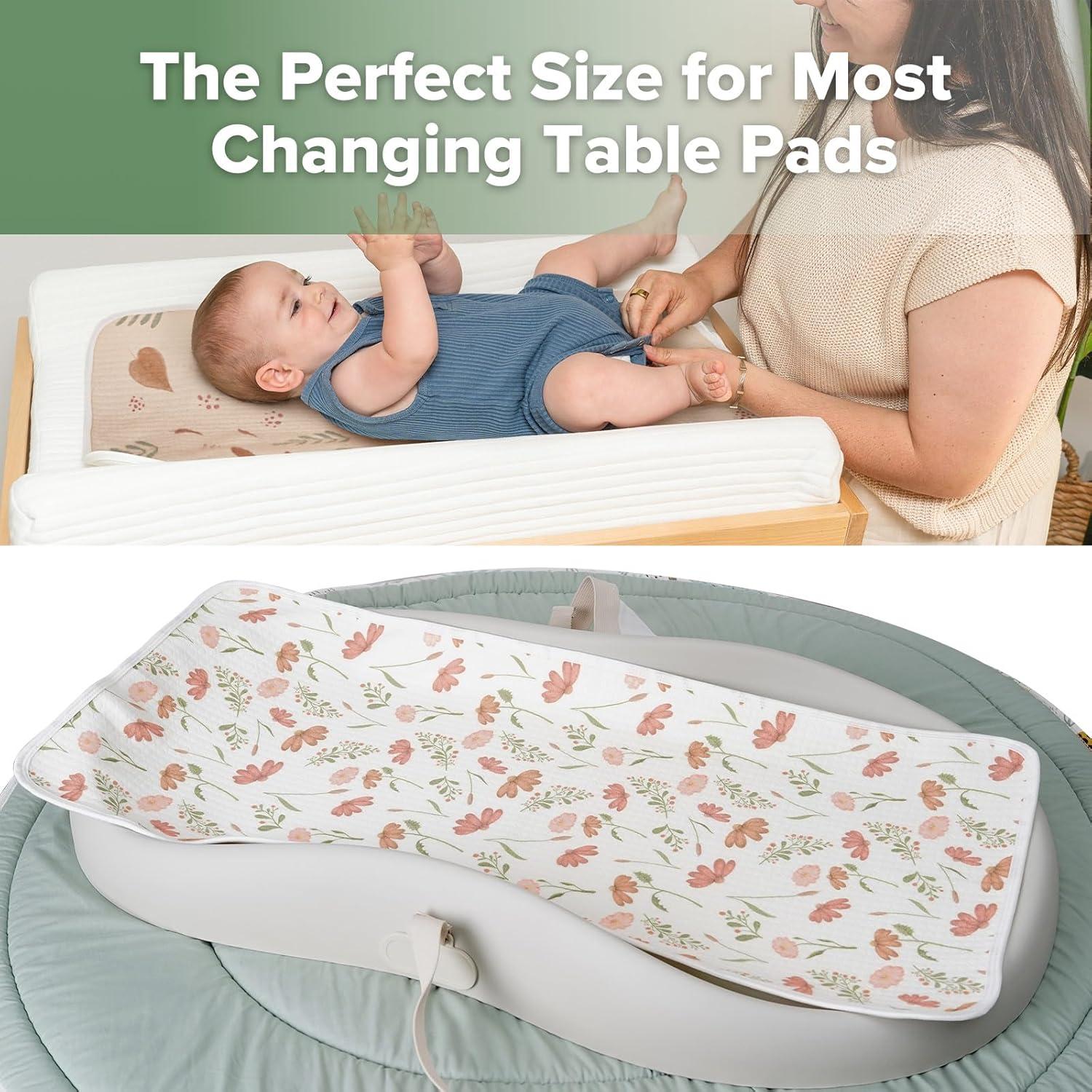 image:imagehaakaa Waterproof Changing Pad Liners 100 Cotton Soft amp Breathable 2pcs 13 x 275 Construction CrewDino LandVelvet BloomLove Leaves