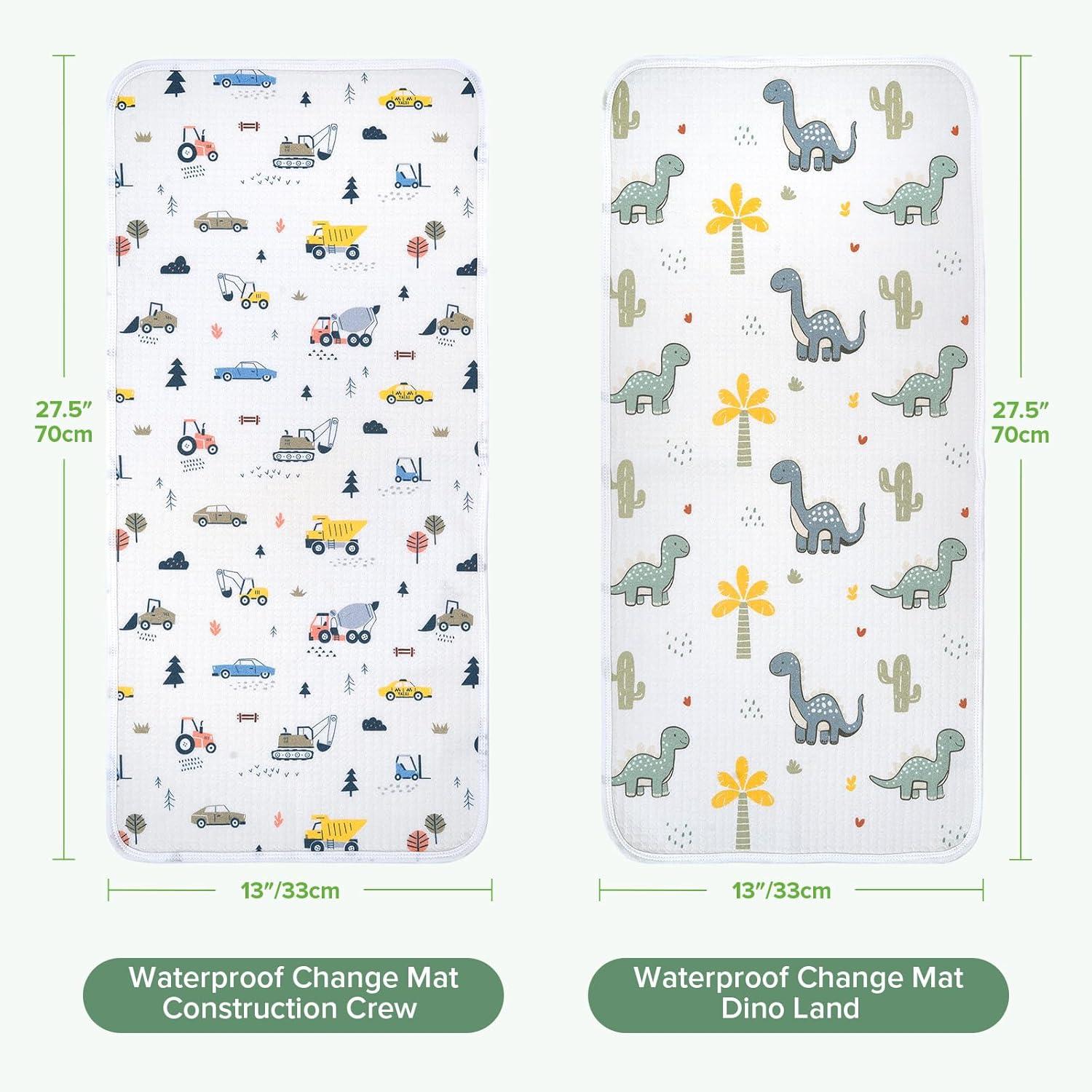 image:imagehaakaa Waterproof Changing Pad Liners 100 Cotton Soft amp Breathable 2pcs 13 x 275 Garden FlowCheckered DaysConstruction CrewDino Land