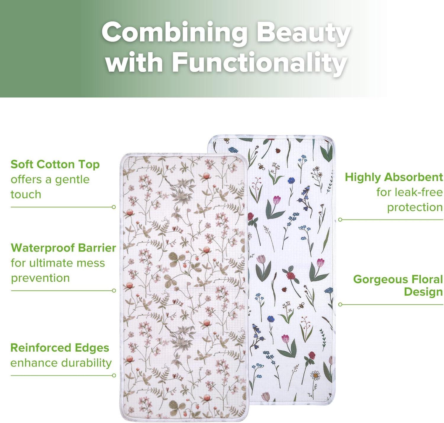 image:imagehaakaa Waterproof Changing Pad Liners 100 Cotton Soft amp Breathable 2pcs 13 x 275 Garden FlowCheckered DaysHoney BlossomVintage Garden