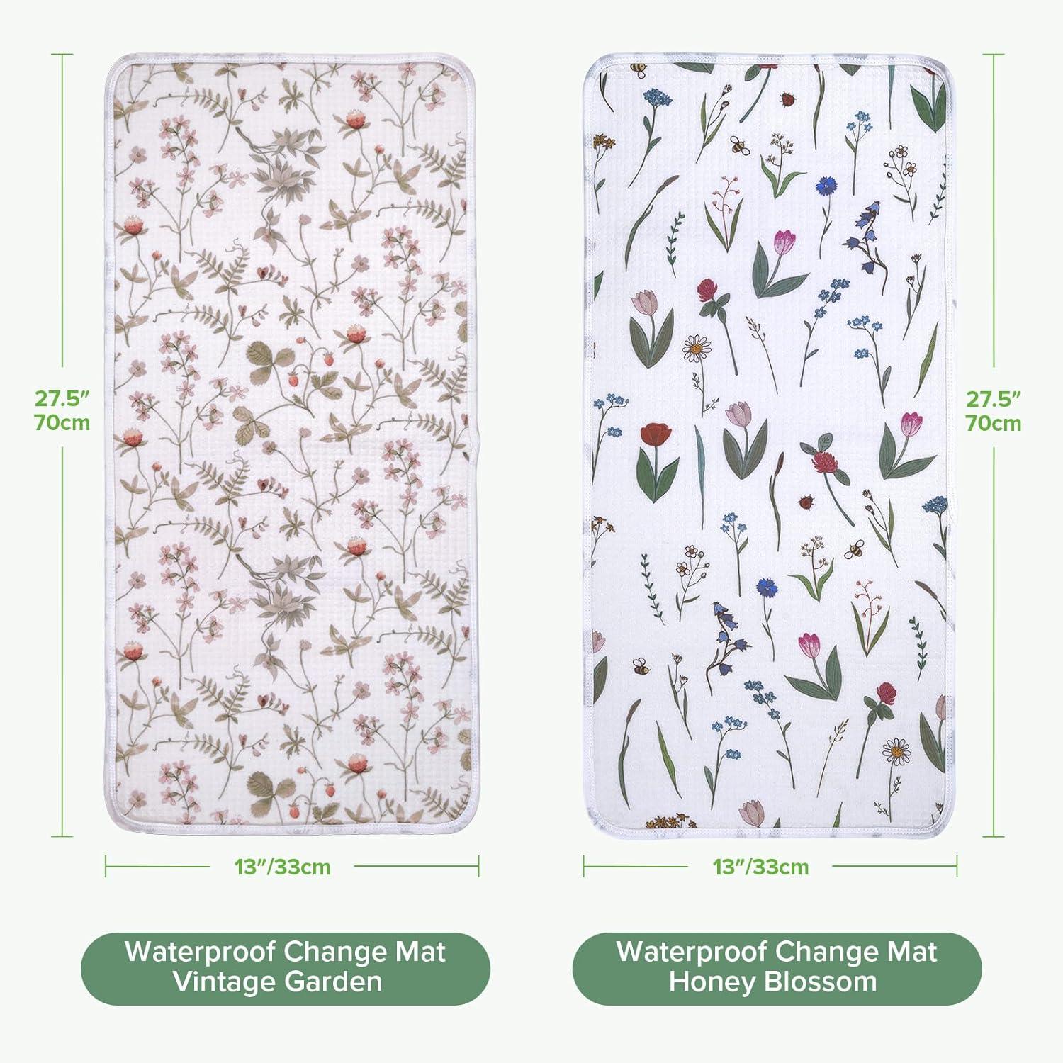 image:imagehaakaa Waterproof Changing Pad Liners 100 Cotton Soft amp Breathable 2pcs 13 x 275 Garden FlowCheckered DaysHoney BlossomVintage Garden