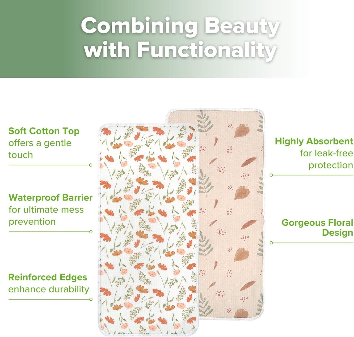 image:imagehaakaa Waterproof Changing Pad Liners 100 Cotton Soft amp Breathable 2pcs 13 x 275 Garden FlowCheckered DaysVelvet BloomLove Leaves