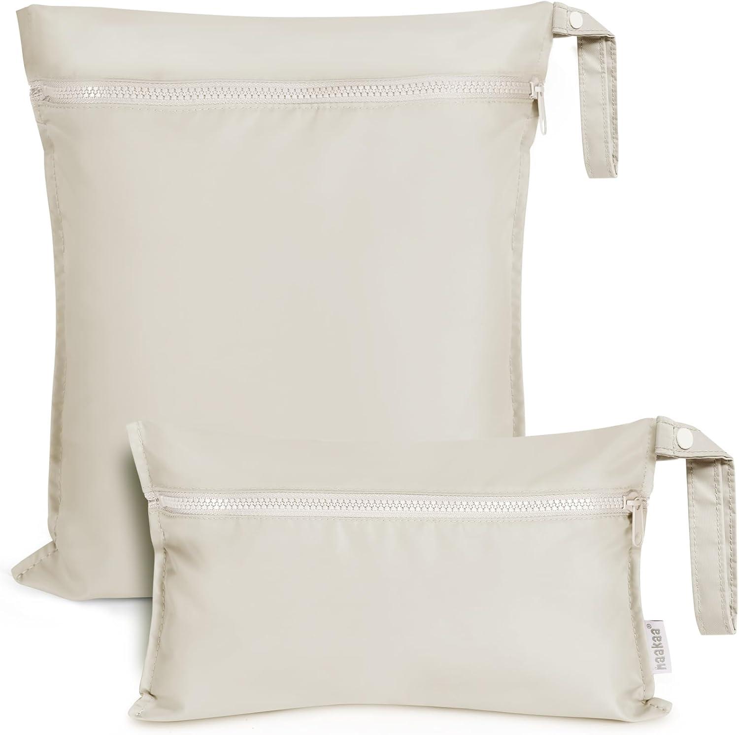 image:imagehaakaa Waterproof Wet Bags for Baby Wet Dry Bags for Cloth Diaper Swimsuit amp Travel 2pcs GrassBeige