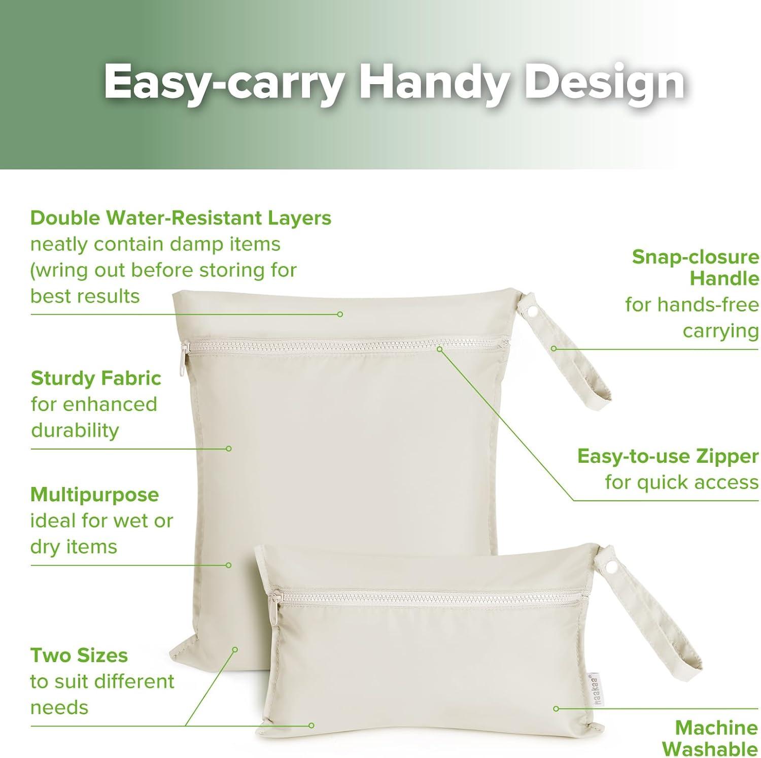 image:imagehaakaa Waterproof Wet Bags for Baby Wet Dry Bags for Cloth Diaper Swimsuit amp Travel 2pcs GrassBeige
