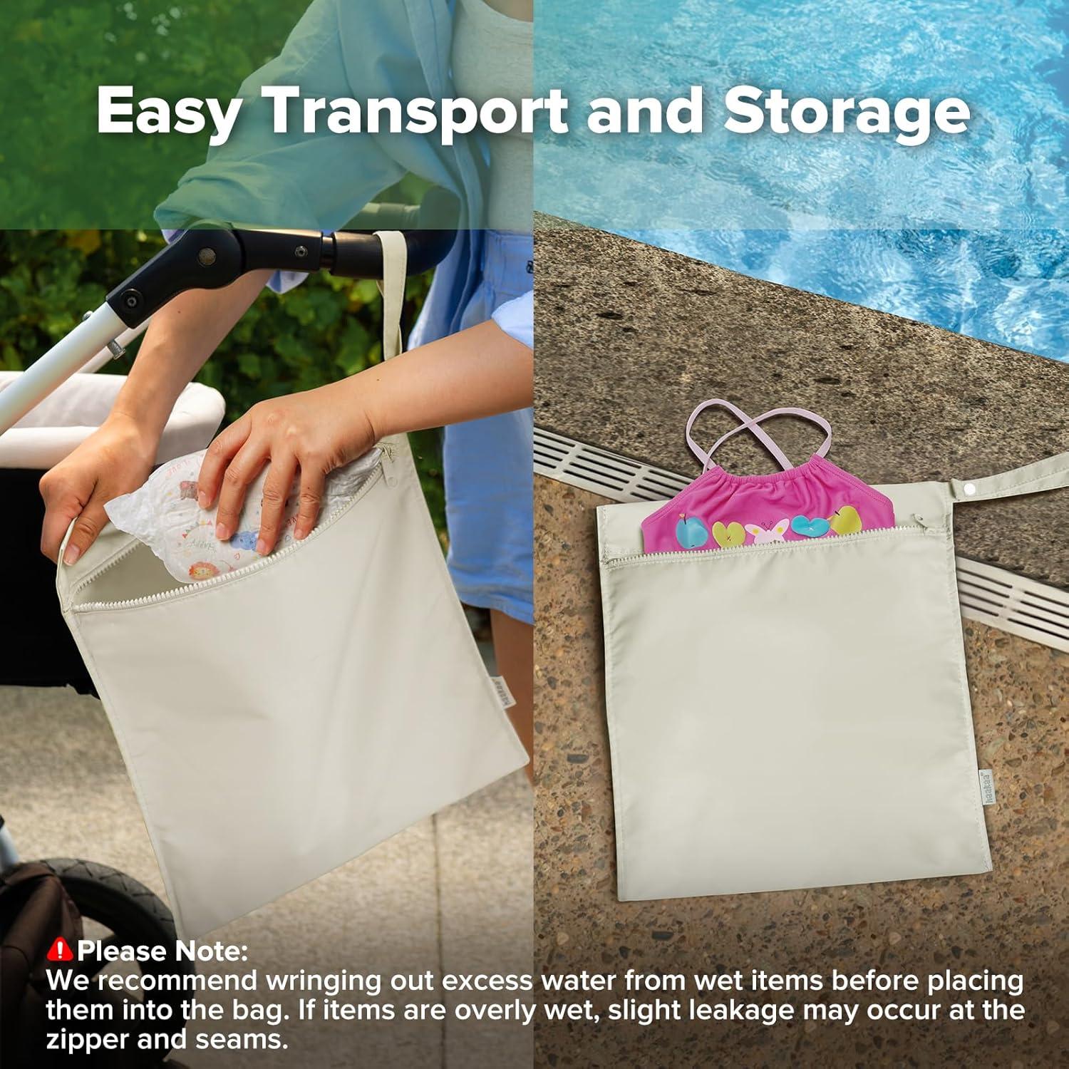 image:imagehaakaa Waterproof Wet Bags for Baby Wet Dry Bags for Cloth Diaper Swimsuit amp Travel 2pcs GrassBeige