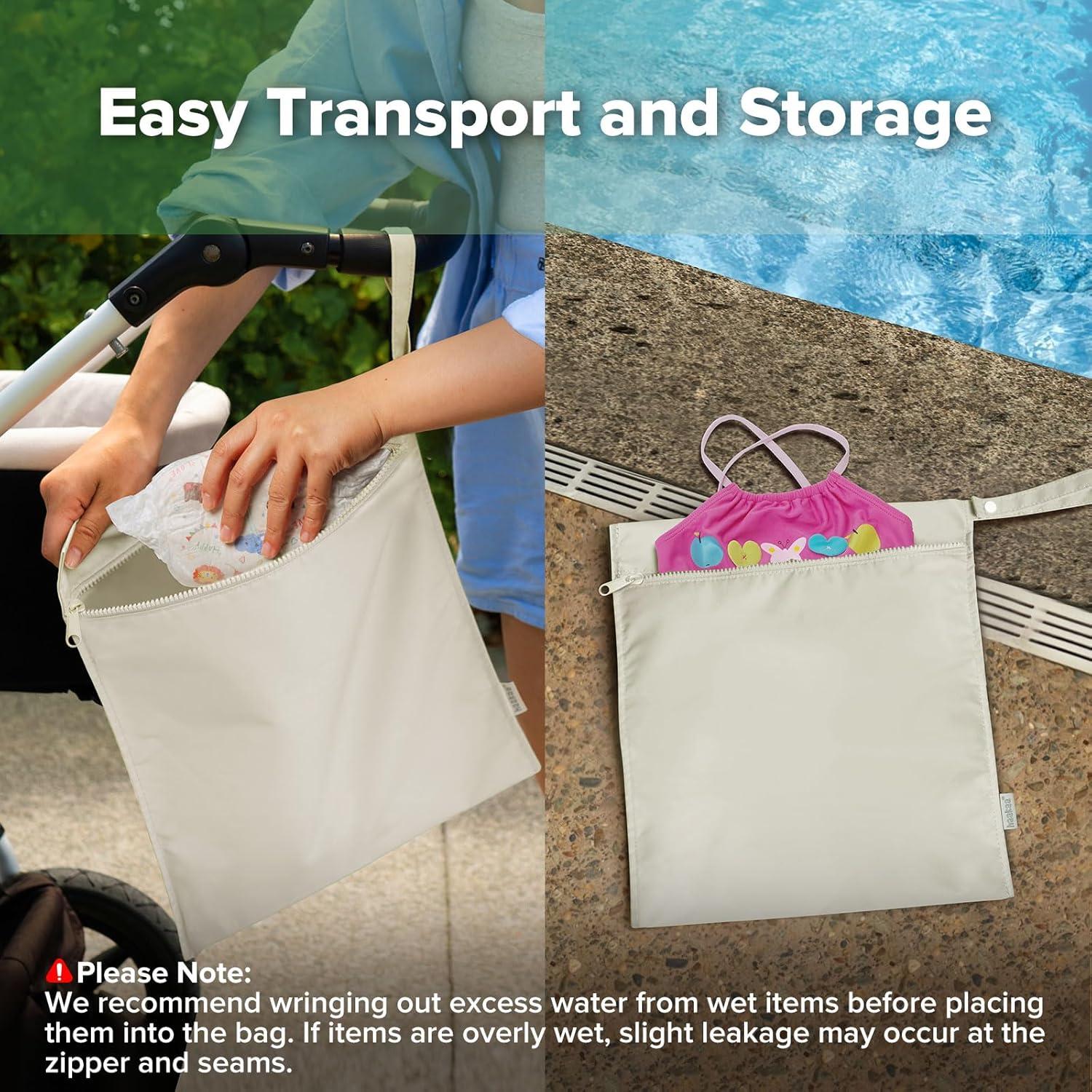 image:imagehaakaa Waterproof Wet Bags for Baby Wet Dry Bags for Cloth Diaper Swimsuit amp Travel 2pcs GrassBeige