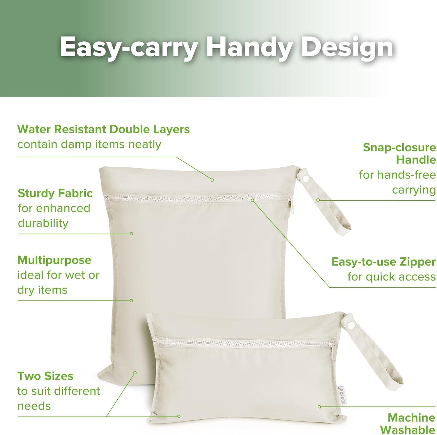 image:imagehaakaa Waterproof Wet Bags for Baby Wet Dry Bags for Cloth Diaper Swimsuit amp Travel 2pcs GrassBeige