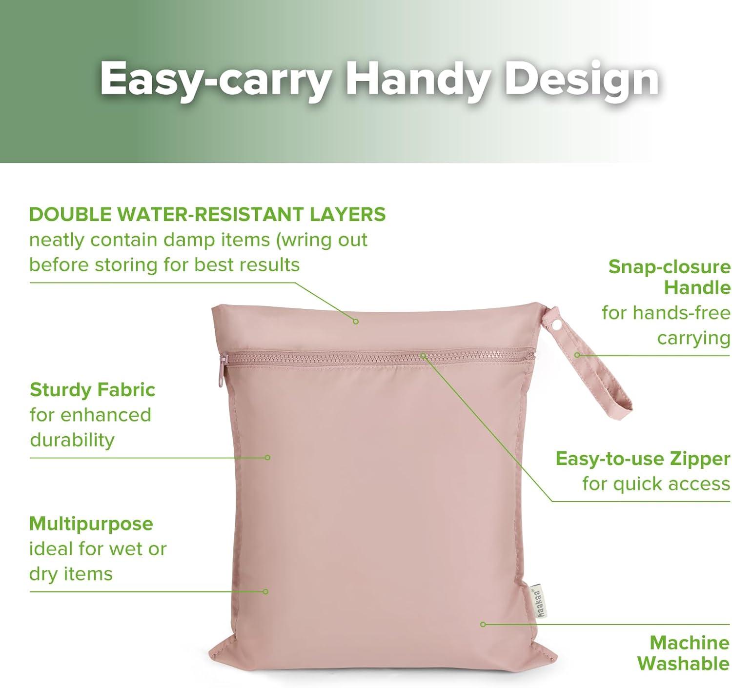 image:imagehaakaa Waterproof Wet Bags for Baby Wet Dry Bags for Cloth Diaper Swimsuit amp Travel 2pcs GrassBlush