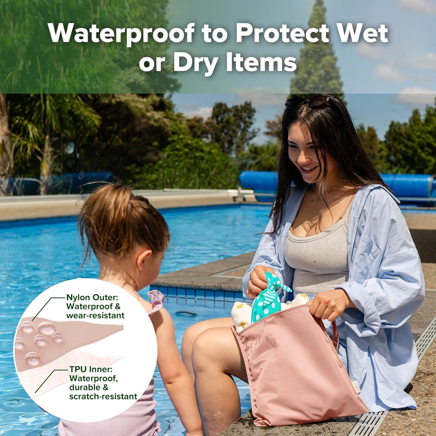 image:imagehaakaa Waterproof Wet Bags for Baby Wet Dry Bags for Cloth Diaper Swimsuit amp Travel 2pcs GrassBlush