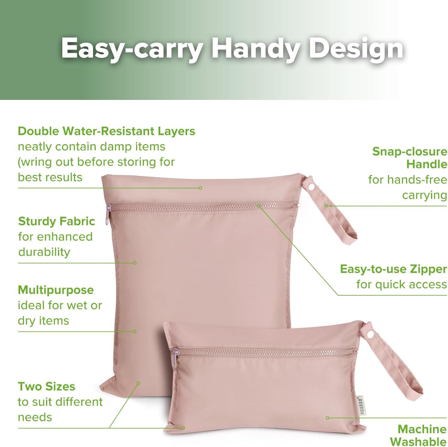 image:imagehaakaa Waterproof Wet Bags for Baby Wet Dry Bags for Cloth Diaper Swimsuit amp Travel 2pcs GrassBlush
