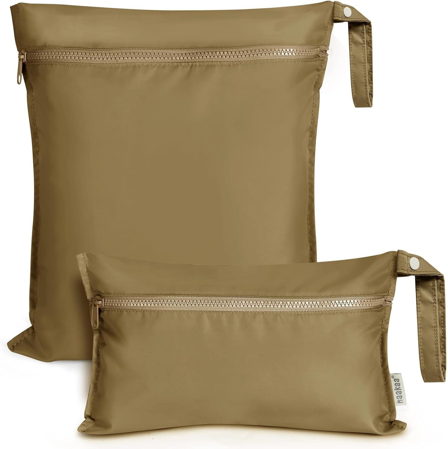 image:imagehaakaa Waterproof Wet Bags for Baby Wet Dry Bags for Cloth Diaper Swimsuit amp Travel 2pcs GrassBrown