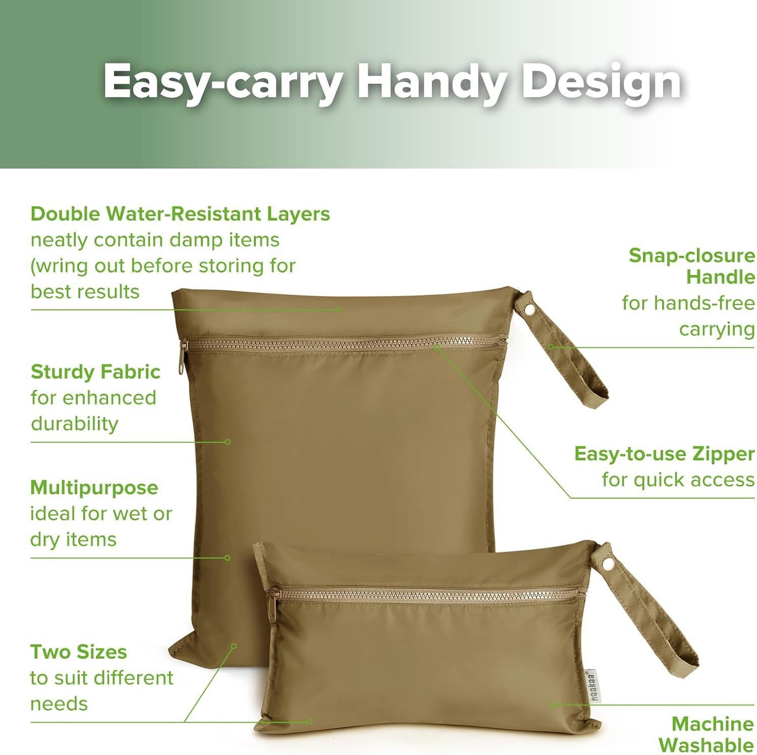 image:imagehaakaa Waterproof Wet Bags for Baby Wet Dry Bags for Cloth Diaper Swimsuit amp Travel 2pcs GrassBrown