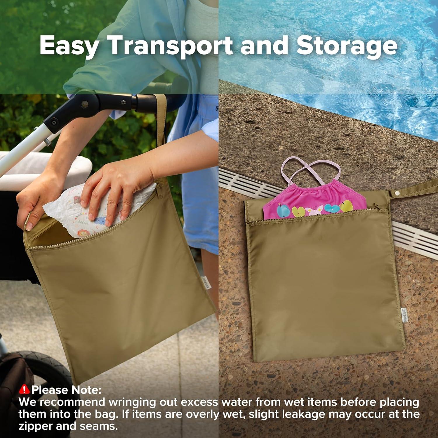 image:imagehaakaa Waterproof Wet Bags for Baby Wet Dry Bags for Cloth Diaper Swimsuit amp Travel 2pcs GrassBrown