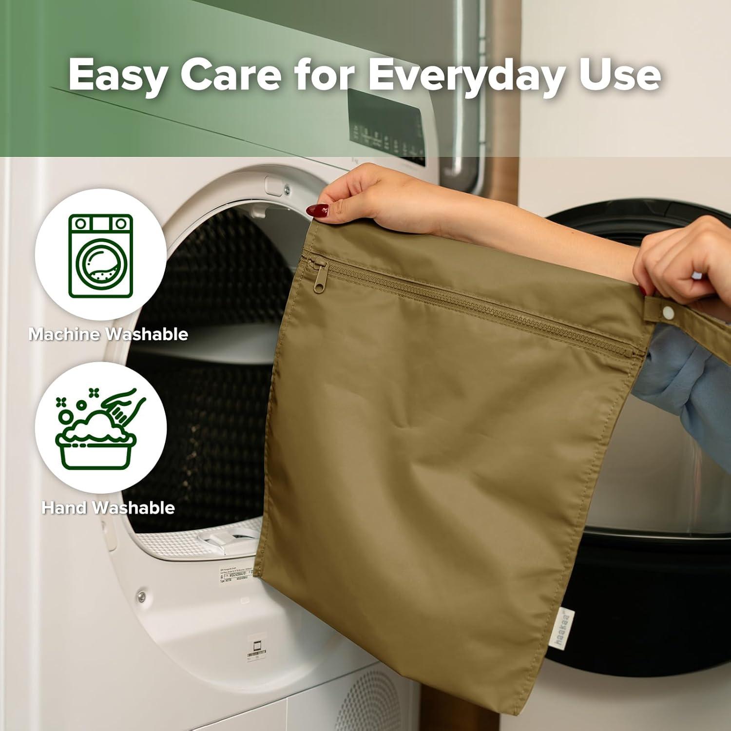 image:imagehaakaa Waterproof Wet Bags for Baby Wet Dry Bags for Cloth Diaper Swimsuit amp Travel 2pcs GrassBrown