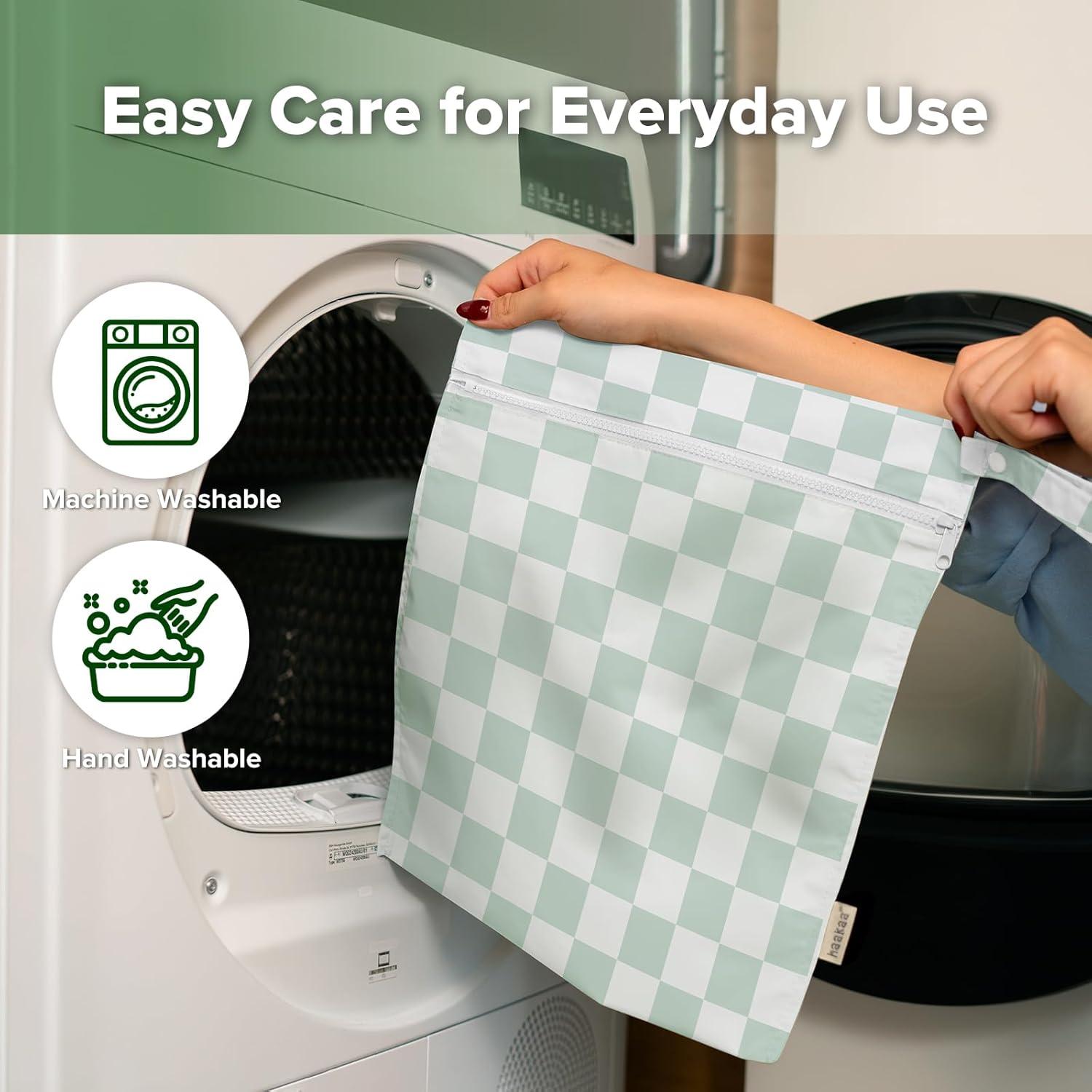 image:imagehaakaa Waterproof Wet Bags for Baby Wet Dry Bags for Cloth Diaper Swimsuit amp Travel 2pcs GrassCheckered Days