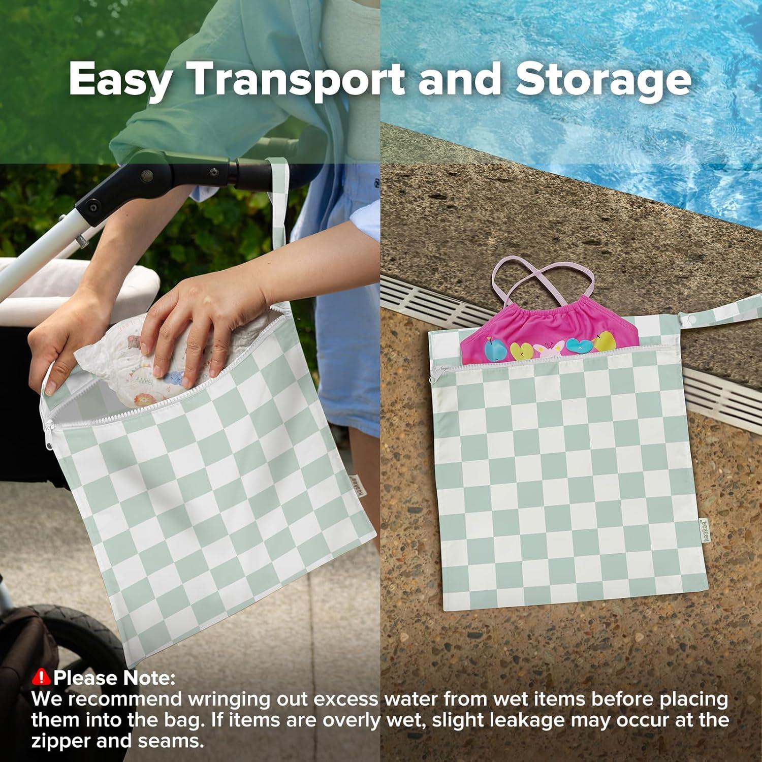 image:imagehaakaa Waterproof Wet Bags for Baby Wet Dry Bags for Cloth Diaper Swimsuit amp Travel 2pcs GrassCheckered Days