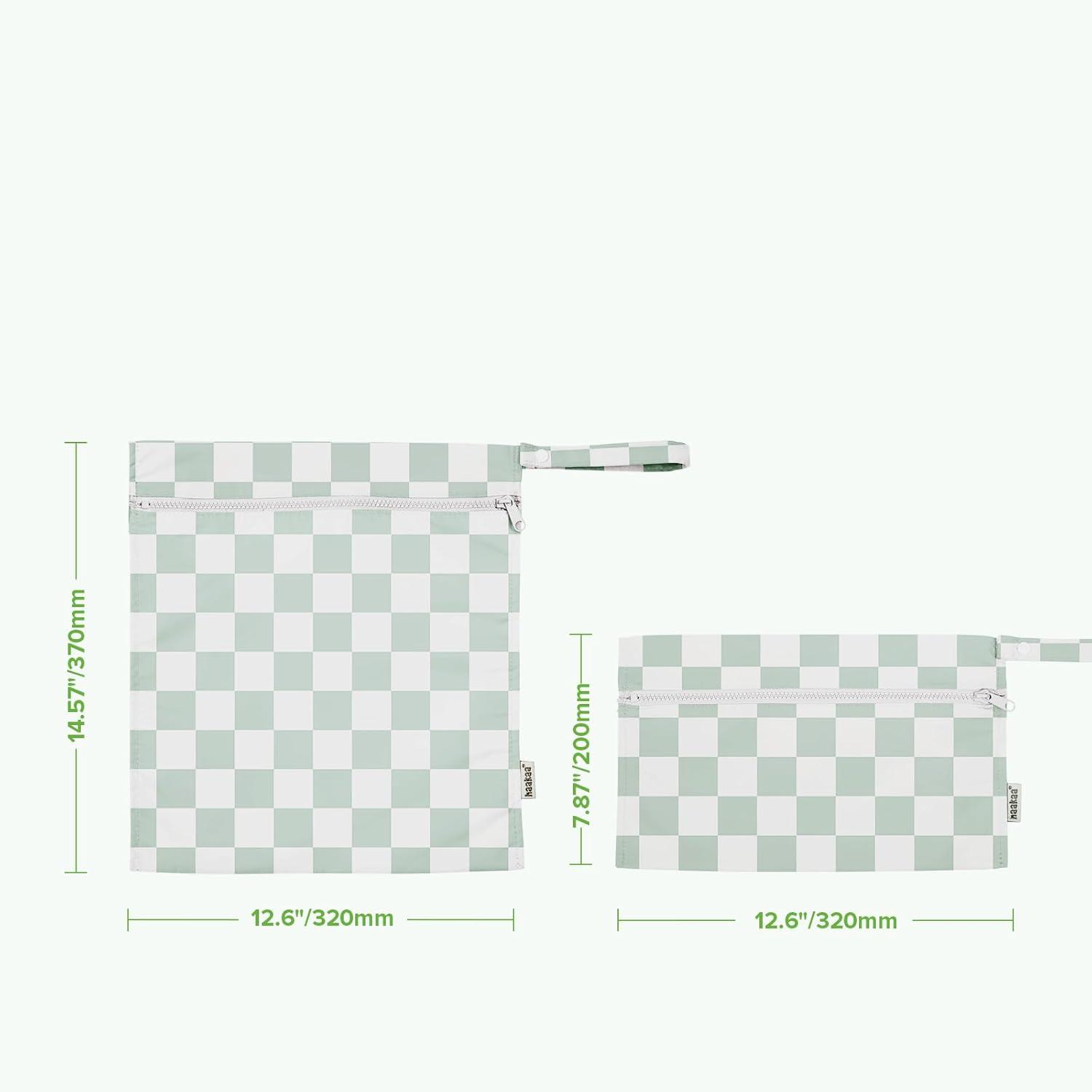 image:imagehaakaa Waterproof Wet Bags for Baby Wet Dry Bags for Cloth Diaper Swimsuit amp Travel 2pcs GrassCheckered Days