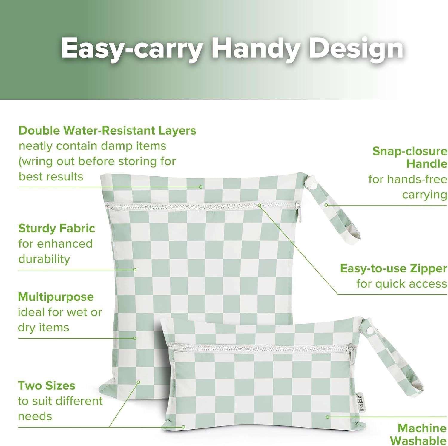 image:imagehaakaa Waterproof Wet Bags for Baby Wet Dry Bags for Cloth Diaper Swimsuit amp Travel 2pcs GrassCheckered Days