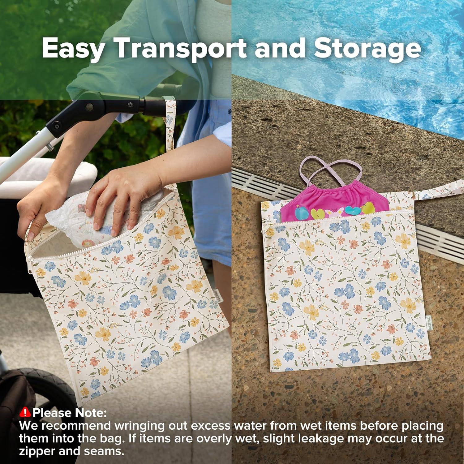 image:imagehaakaa Waterproof Wet Bags for Baby Wet Dry Bags for Cloth Diaper Swimsuit amp Travel 2pcs GrassGarden Flow