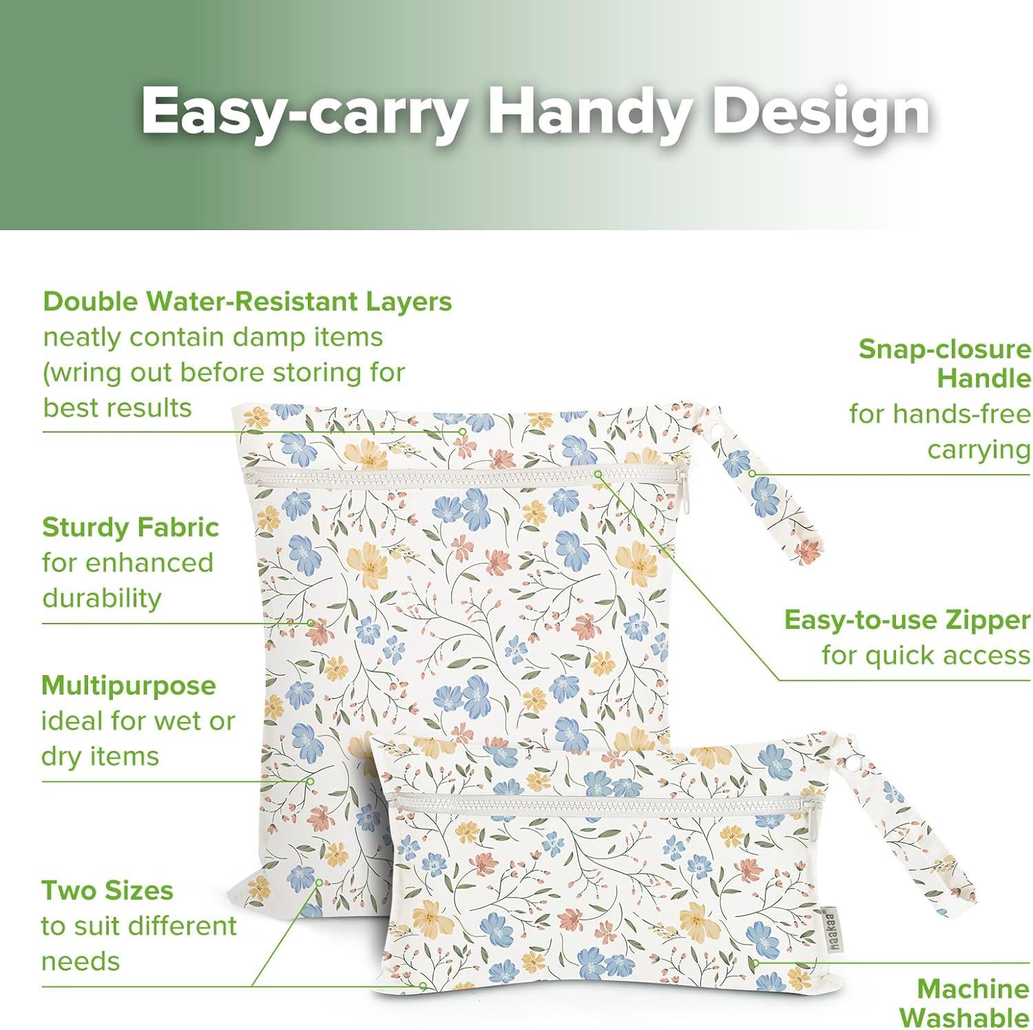 image:imagehaakaa Waterproof Wet Bags for Baby Wet Dry Bags for Cloth Diaper Swimsuit amp Travel 2pcs GrassGarden Flow