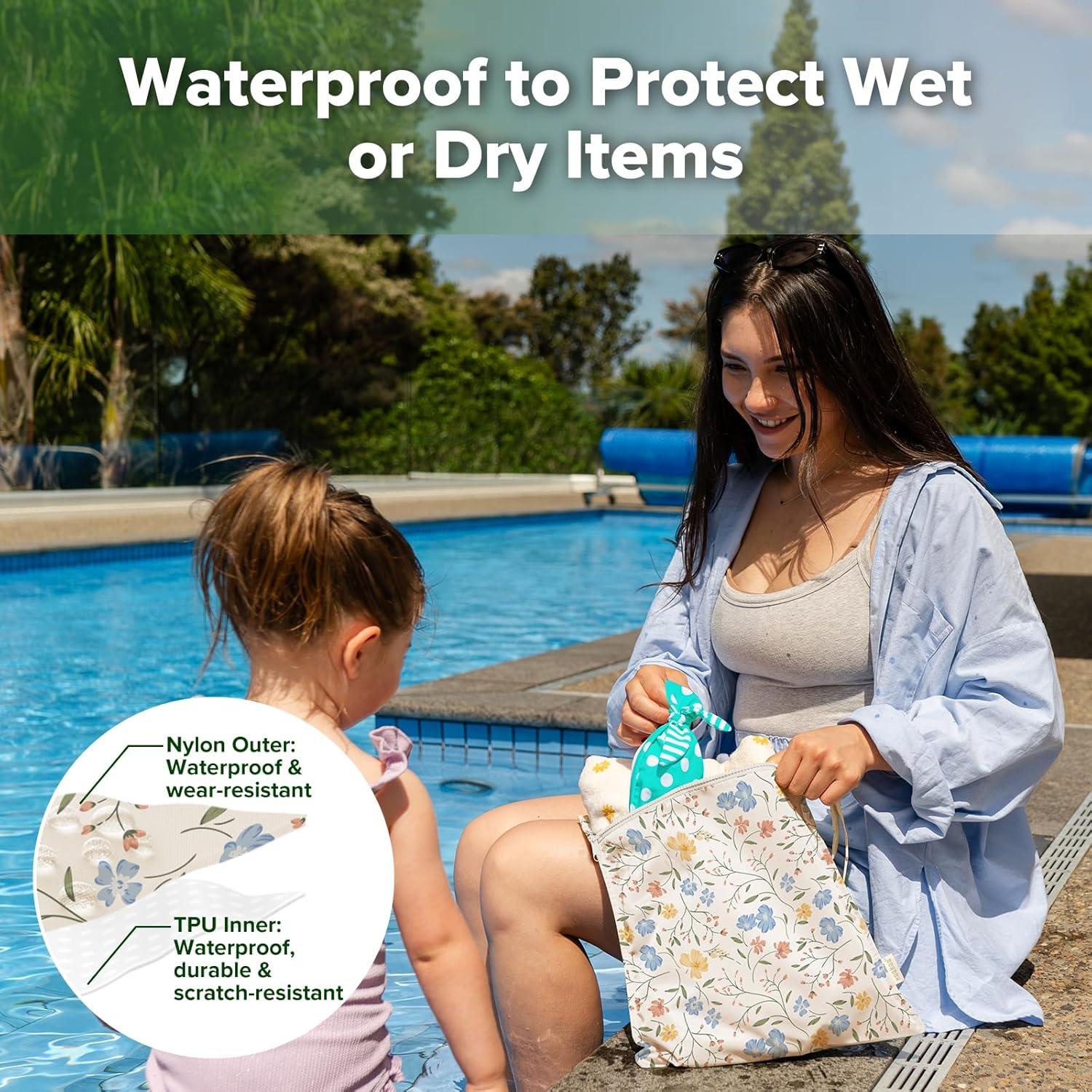 image:imagehaakaa Waterproof Wet Bags for Baby Wet Dry Bags for Cloth Diaper Swimsuit amp Travel 2pcs GrassGarden Flow