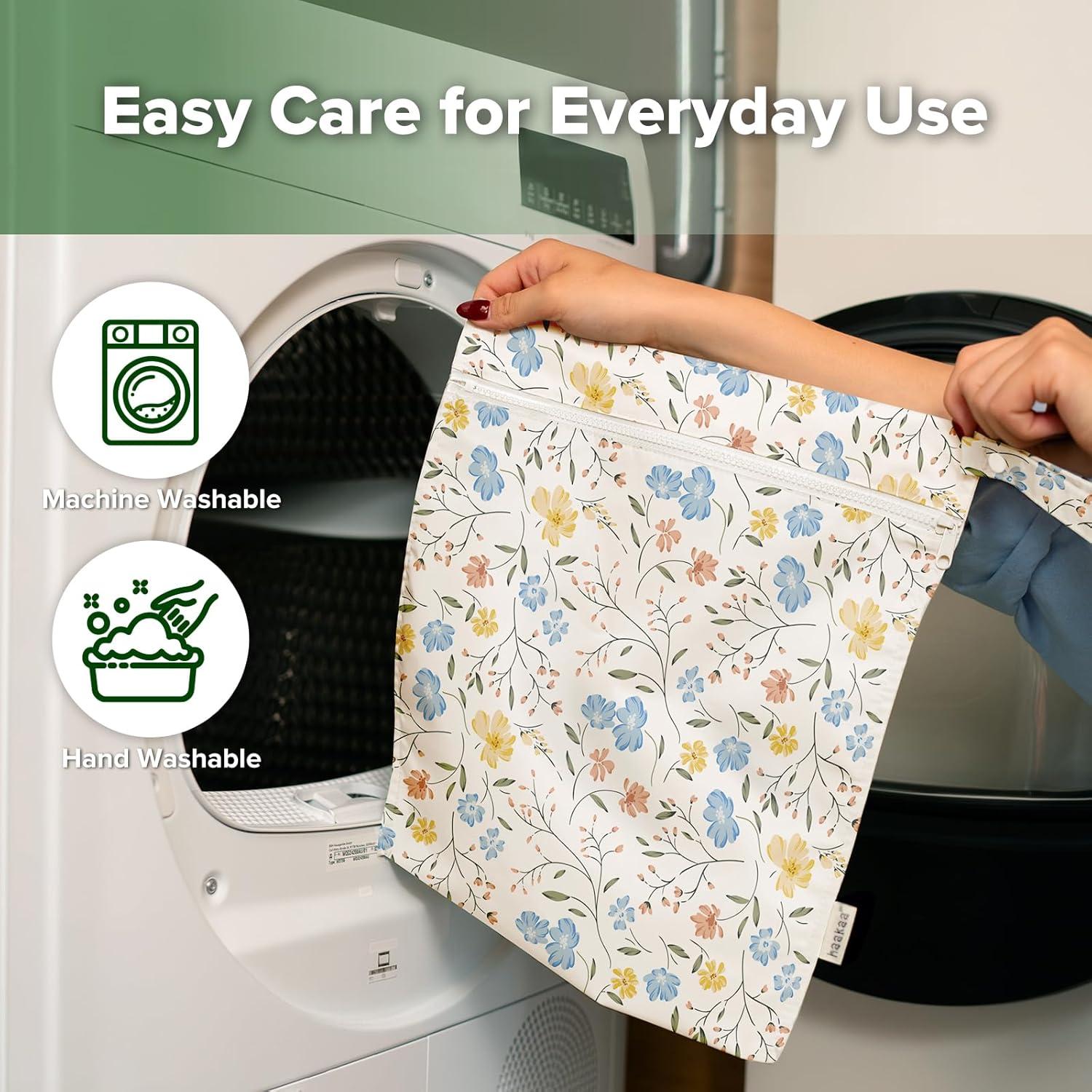 image:imagehaakaa Waterproof Wet Bags for Baby Wet Dry Bags for Cloth Diaper Swimsuit amp Travel 2pcs GrassGarden Flow