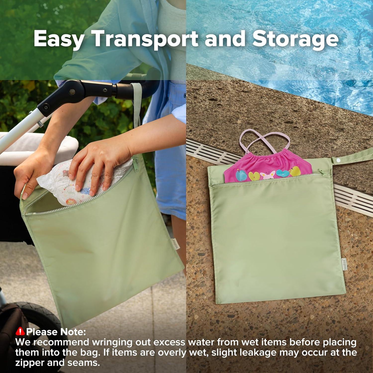 image:imagehaakaa Waterproof Wet Bags for Baby Wet Dry Bags for Cloth Diaper Swimsuit amp Travel 2pcs GrassGrass