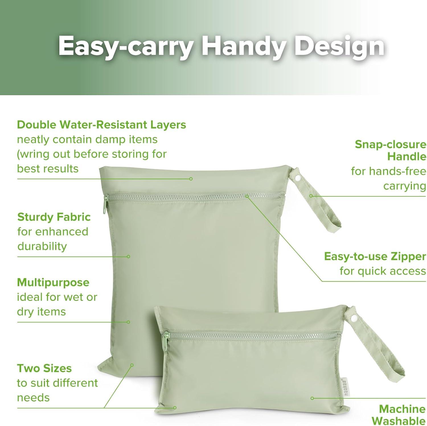 image:imagehaakaa Waterproof Wet Bags for Baby Wet Dry Bags for Cloth Diaper Swimsuit amp Travel 2pcs GrassGrass