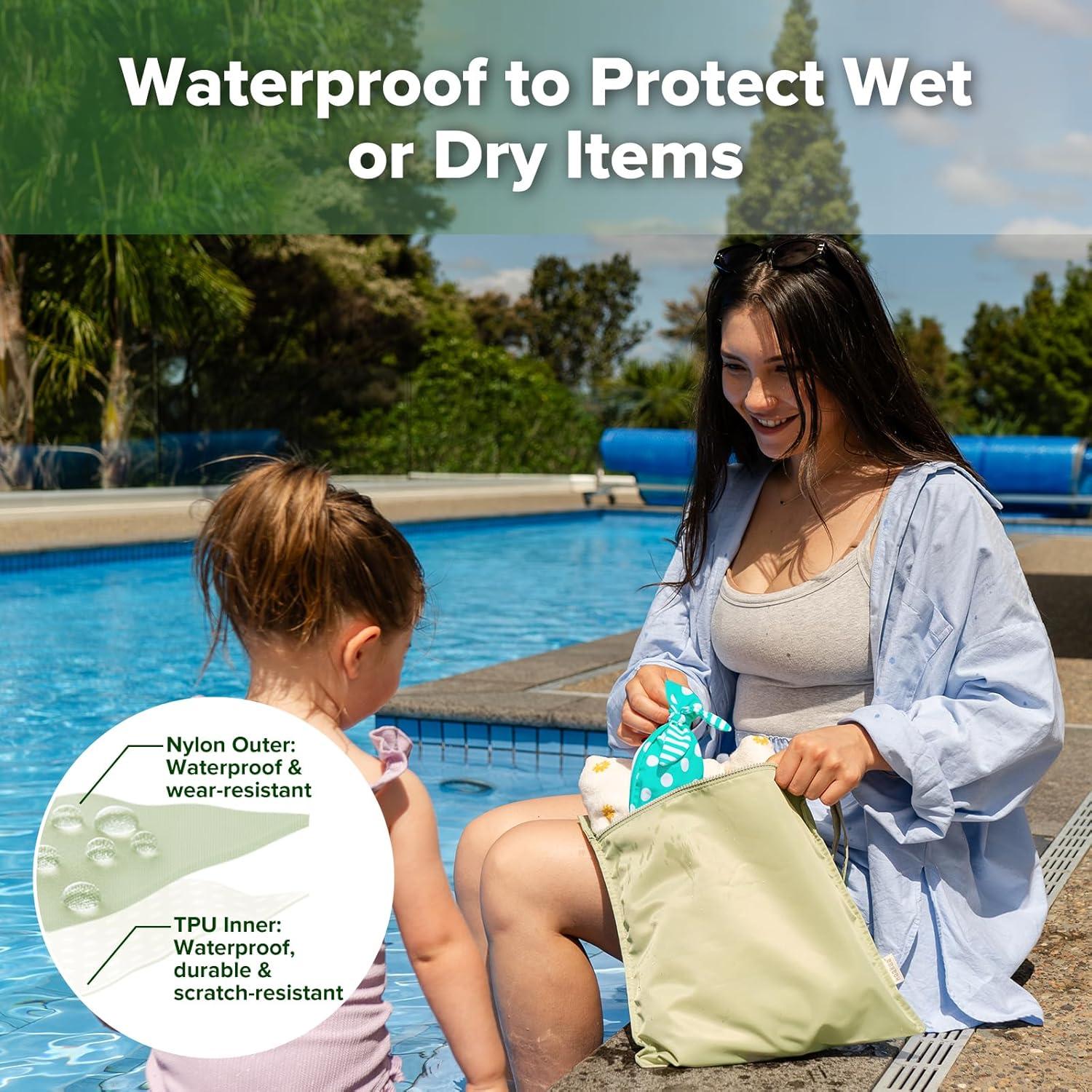image:imagehaakaa Waterproof Wet Bags for Baby Wet Dry Bags for Cloth Diaper Swimsuit amp Travel 2pcs GrassGrass