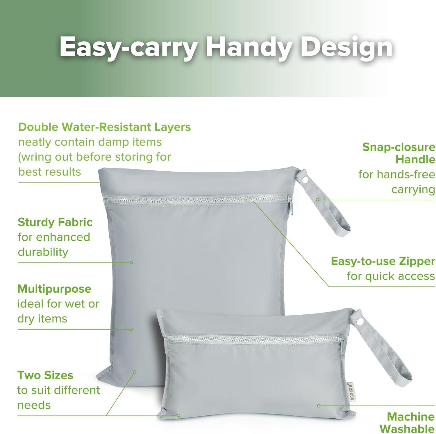 image:imagehaakaa Waterproof Wet Bags for Baby Wet Dry Bags for Cloth Diaper Swimsuit amp Travel 2pcs GrassGrey