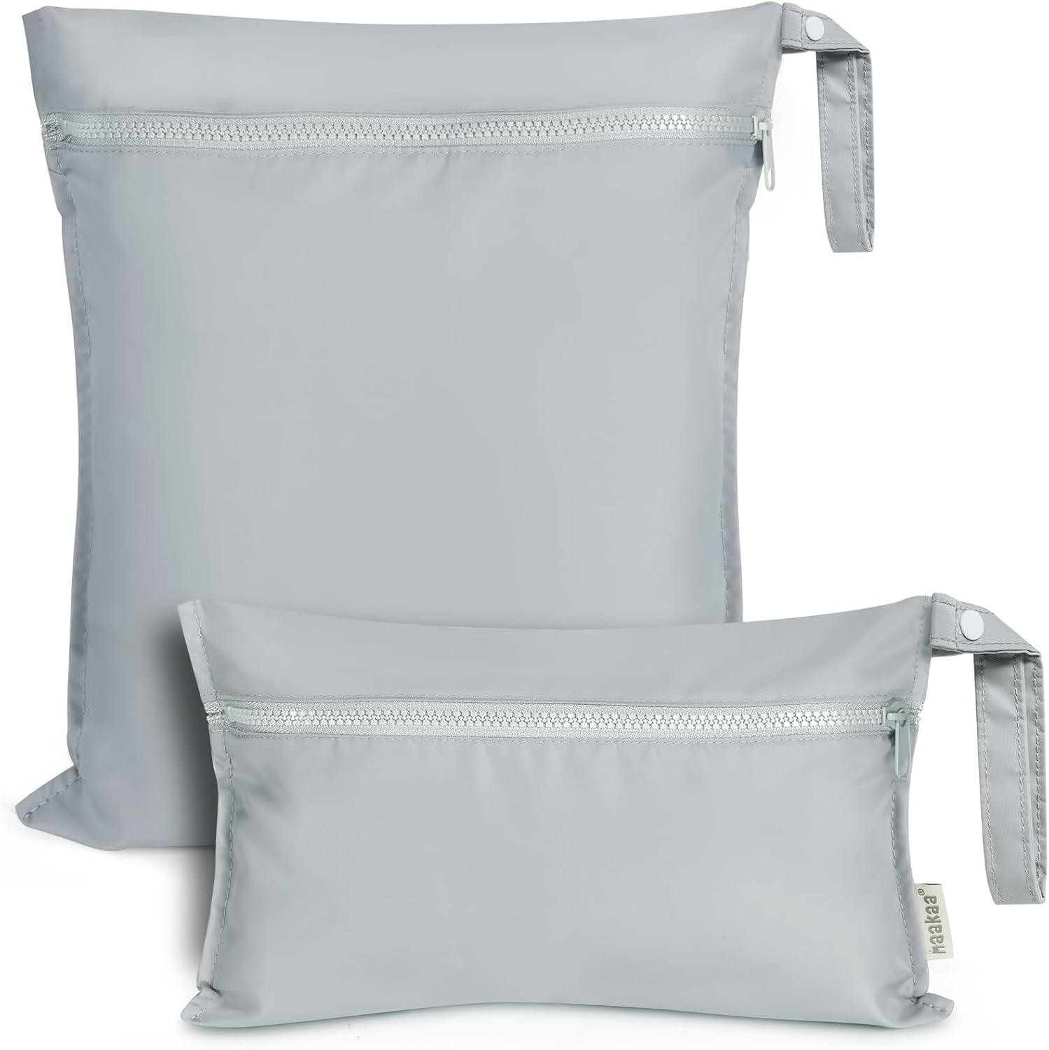 image:imagehaakaa Waterproof Wet Bags for Baby Wet Dry Bags for Cloth Diaper Swimsuit amp Travel 2pcs GrassGrey