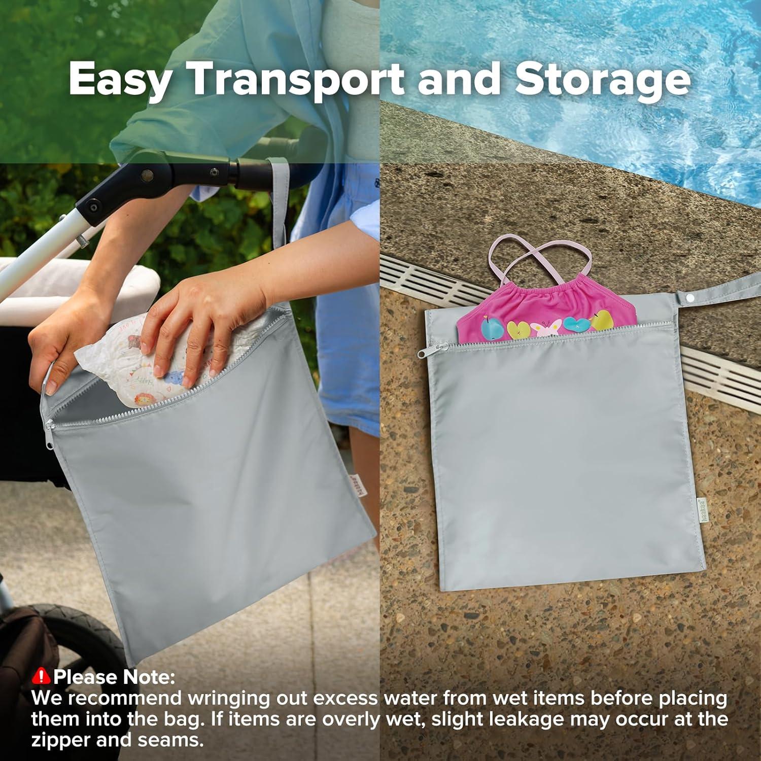 image:imagehaakaa Waterproof Wet Bags for Baby Wet Dry Bags for Cloth Diaper Swimsuit amp Travel 2pcs GrassGrey