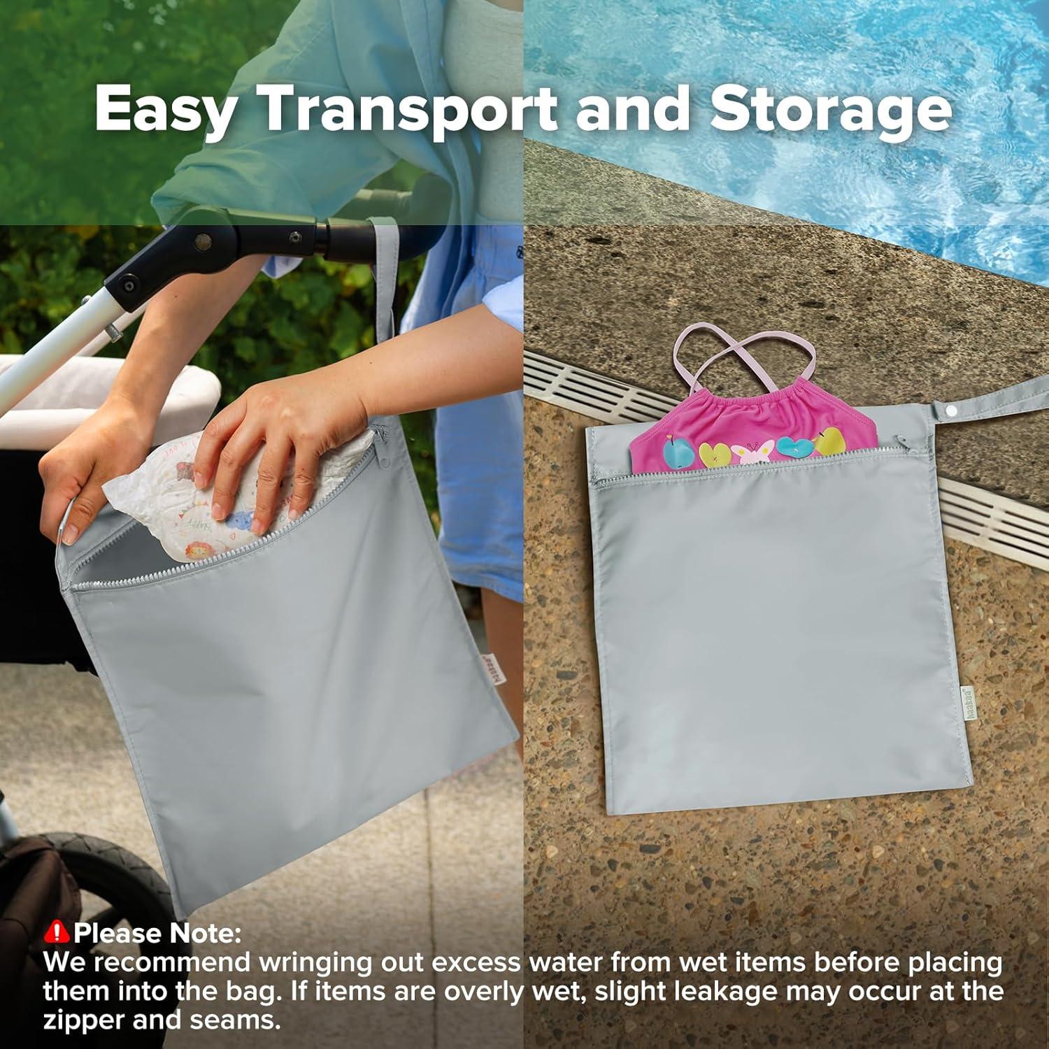 image:imagehaakaa Waterproof Wet Bags for Baby Wet Dry Bags for Cloth Diaper Swimsuit amp Travel 2pcs GrassGrey