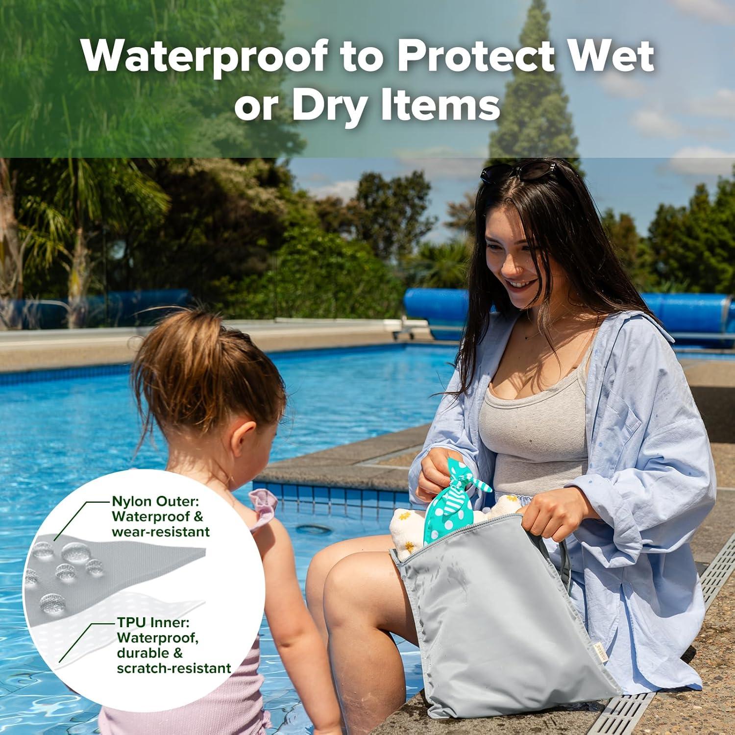 image:imagehaakaa Waterproof Wet Bags for Baby Wet Dry Bags for Cloth Diaper Swimsuit amp Travel 2pcs GrassGrey