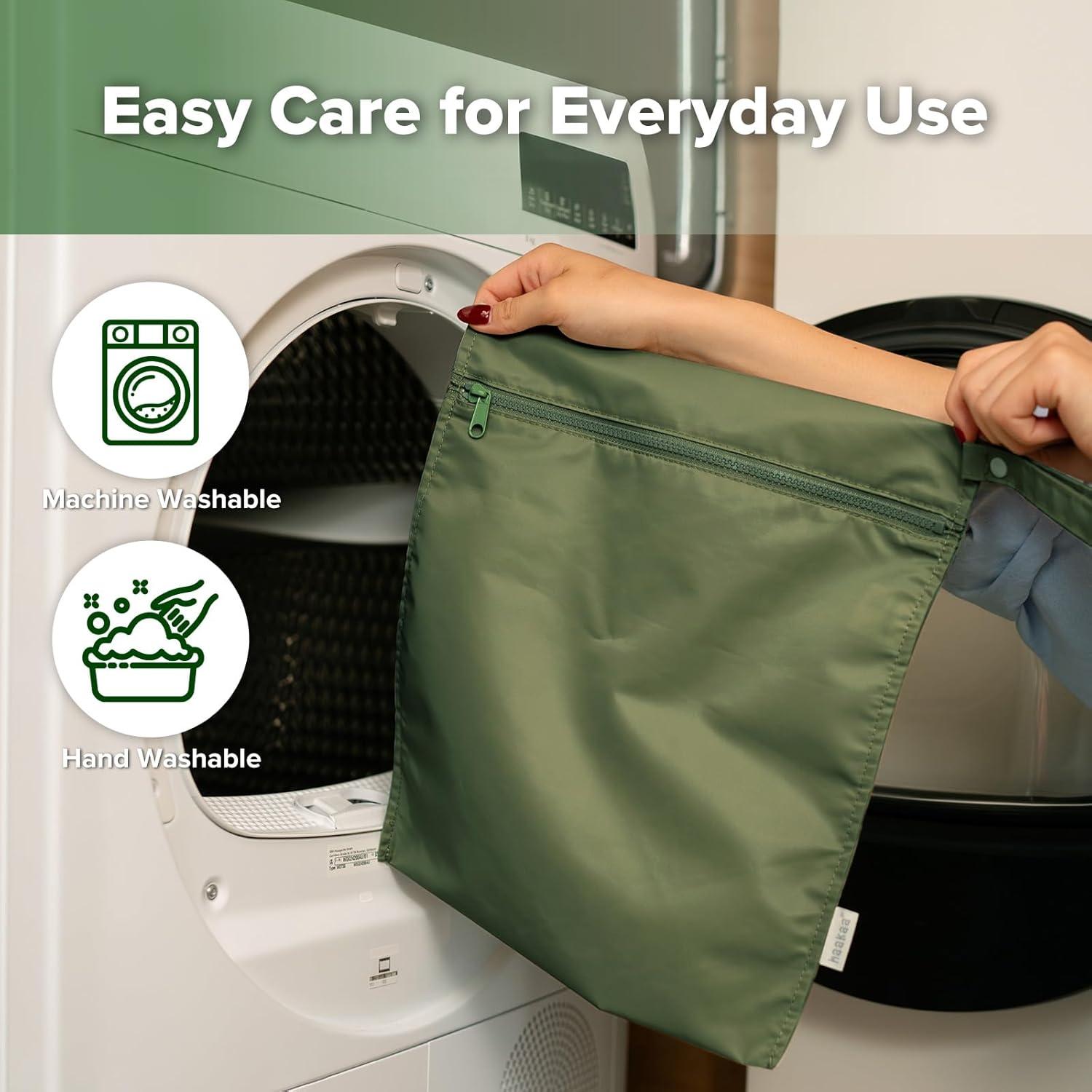 image:imagehaakaa Waterproof Wet Bags for Baby Wet Dry Bags for Cloth Diaper Swimsuit amp Travel 2pcs GrassOlive Green
