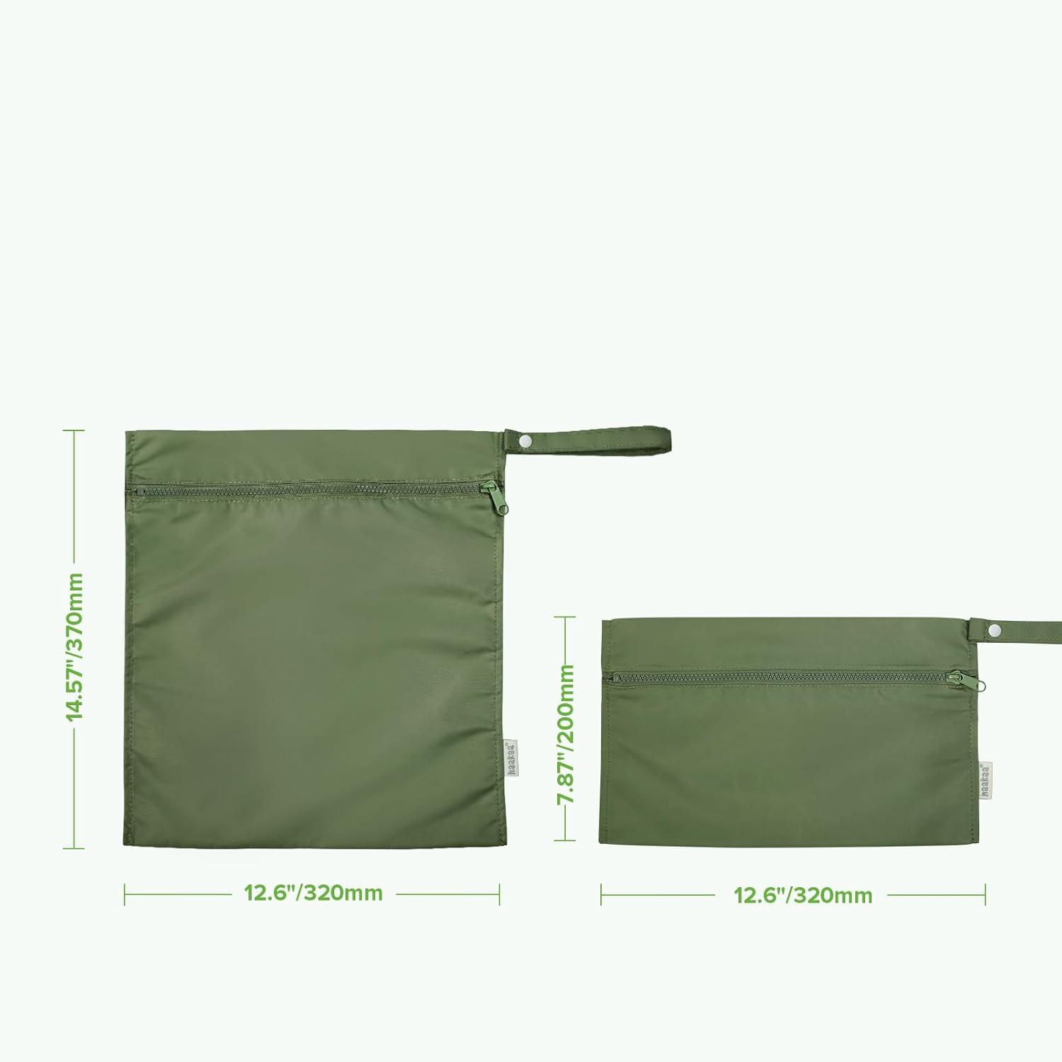 image:imagehaakaa Waterproof Wet Bags for Baby Wet Dry Bags for Cloth Diaper Swimsuit amp Travel 2pcs GrassOlive Green