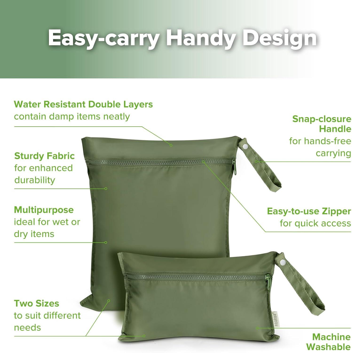 image:imagehaakaa Waterproof Wet Bags for Baby Wet Dry Bags for Cloth Diaper Swimsuit amp Travel 2pcs GrassOlive Green