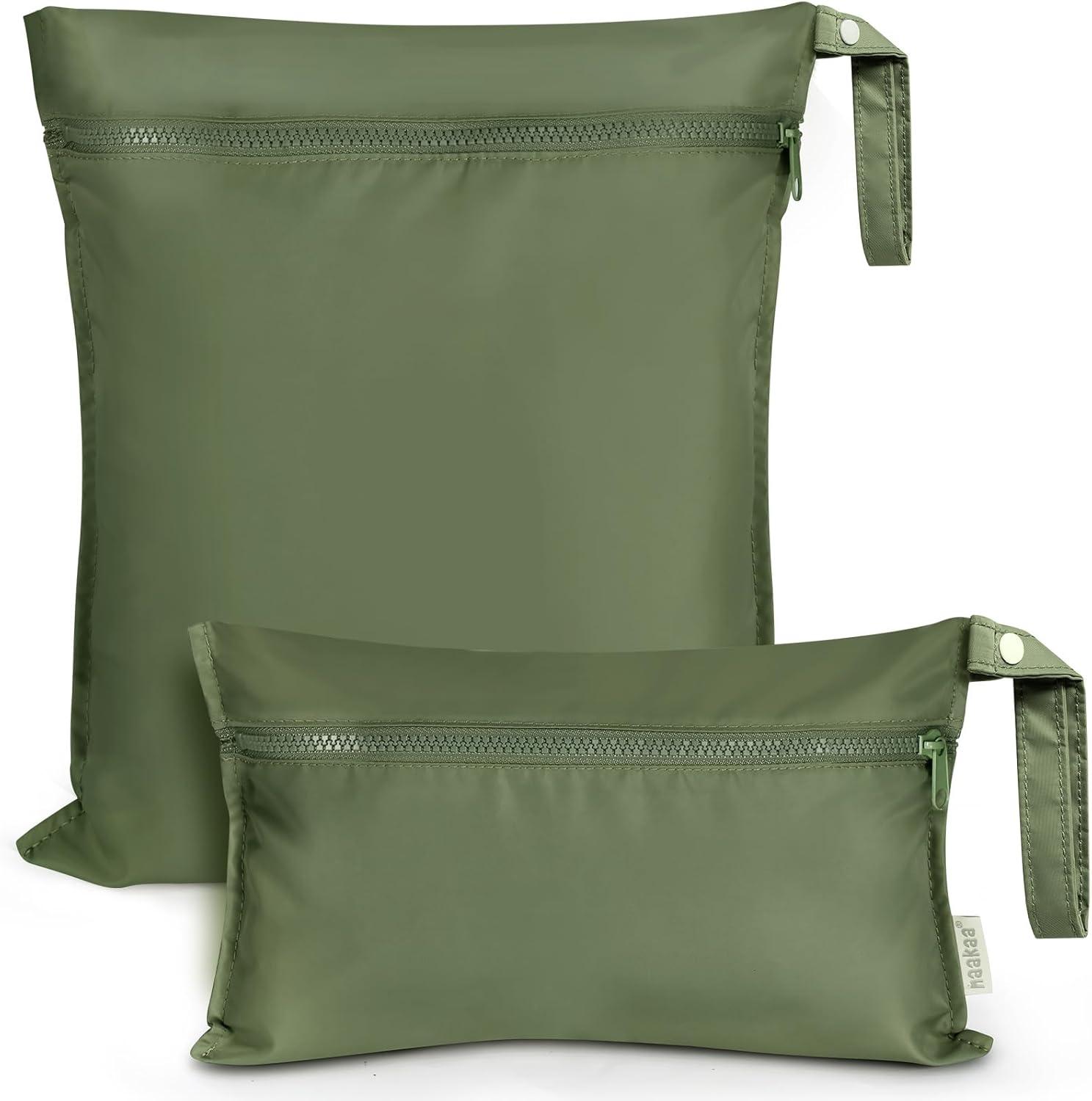 image:imagehaakaa Waterproof Wet Bags for Baby Wet Dry Bags for Cloth Diaper Swimsuit amp Travel 2pcs GrassOlive Green