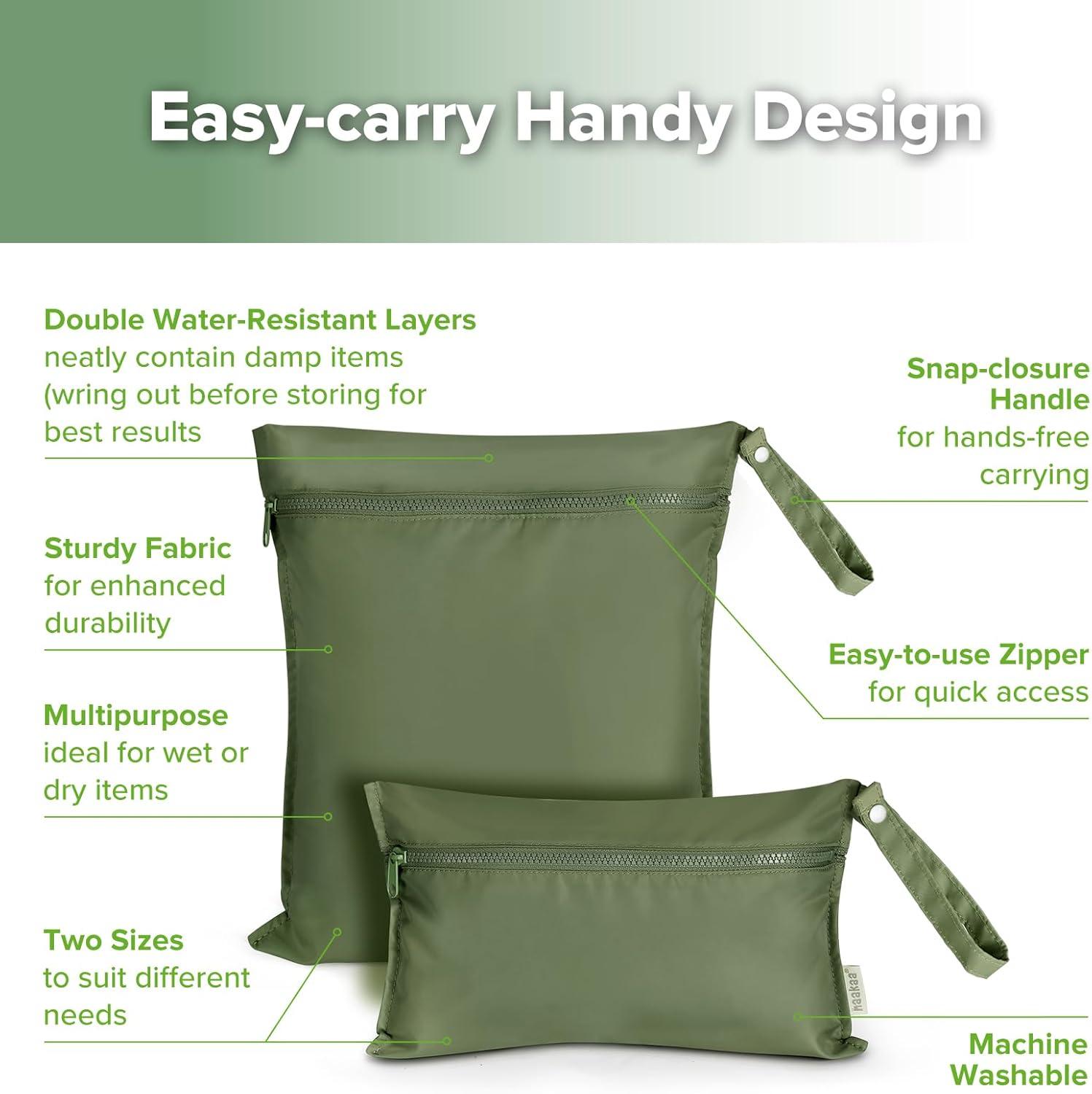image:imagehaakaa Waterproof Wet Bags for Baby Wet Dry Bags for Cloth Diaper Swimsuit amp Travel 2pcs GrassOlive Green