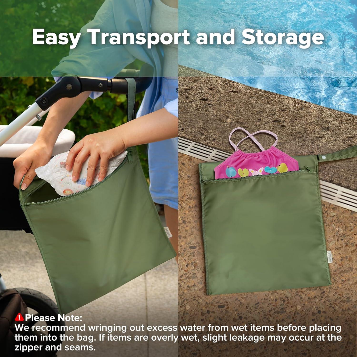 image:imagehaakaa Waterproof Wet Bags for Baby Wet Dry Bags for Cloth Diaper Swimsuit amp Travel 2pcs GrassOlive Green