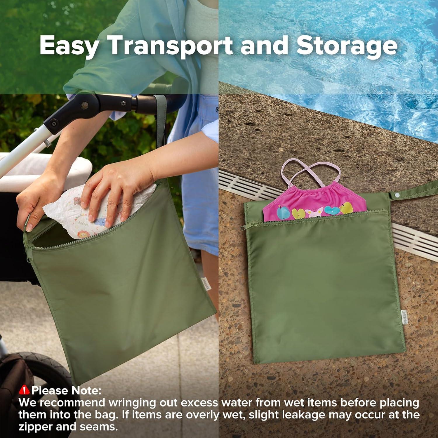 image:imagehaakaa Waterproof Wet Bags for Baby Wet Dry Bags for Cloth Diaper Swimsuit amp Travel 2pcs GrassOlive Green