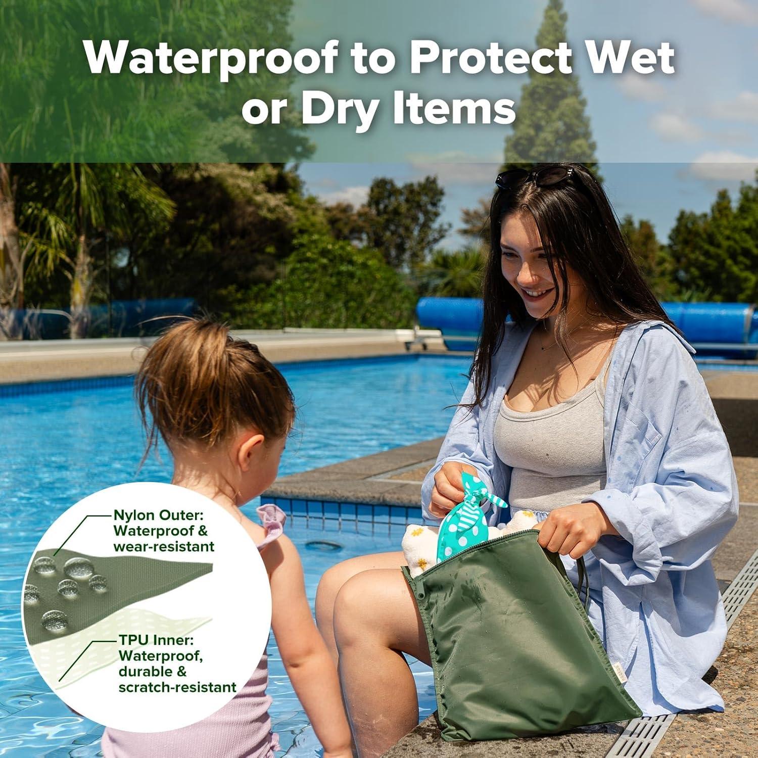 image:imagehaakaa Waterproof Wet Bags for Baby Wet Dry Bags for Cloth Diaper Swimsuit amp Travel 2pcs GrassOlive Green