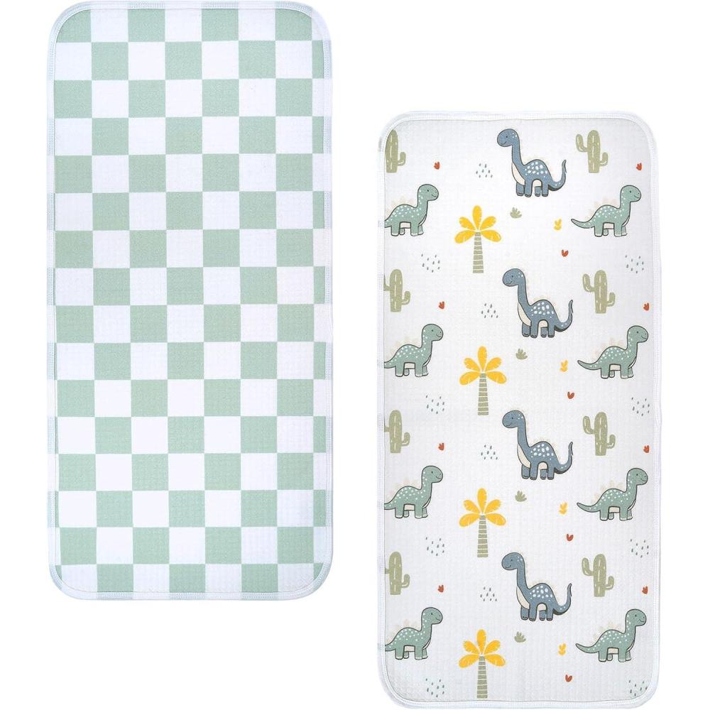 image:imagehaakaa Waterproof Changing Pad Liners 100 Cotton Soft amp Breathable 2pcs 13 x 275 Construction CrewDino LandDino LandCheckered Days