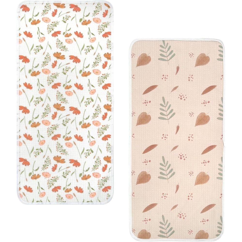 image:imagehaakaa Waterproof Changing Pad Liners 100 Cotton Soft amp Breathable 2pcs 13 x 275 Construction CrewDino LandVelvet BloomLove Leaves