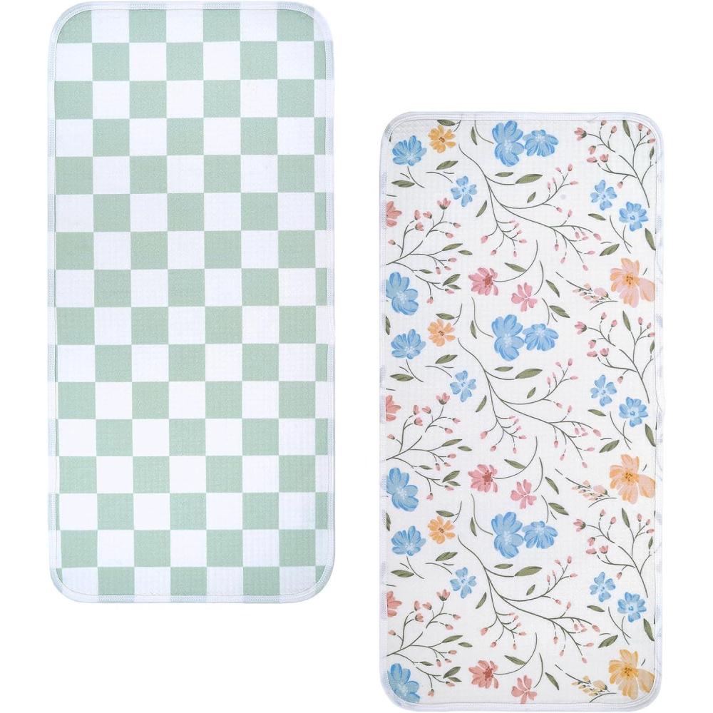 image:imagehaakaa Waterproof Changing Pad Liners 100 Cotton Soft amp Breathable 2pcs 13 x 275 Garden FlowCheckered DaysGarden FlowCheckered Days