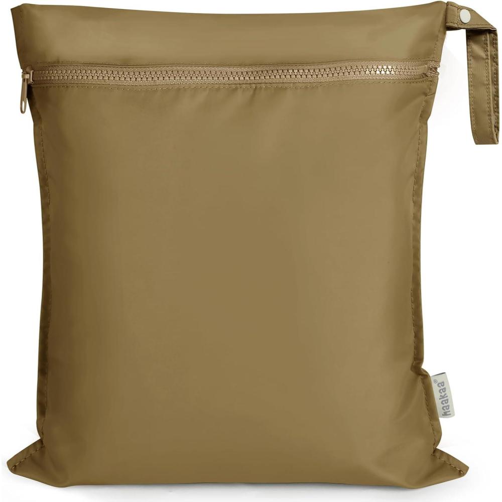 image:imagehaakaa Waterproof Wet Bags for Baby Wet Dry Bags for Cloth Diaper Swimsuit amp Travel 2pcs GrassBrown