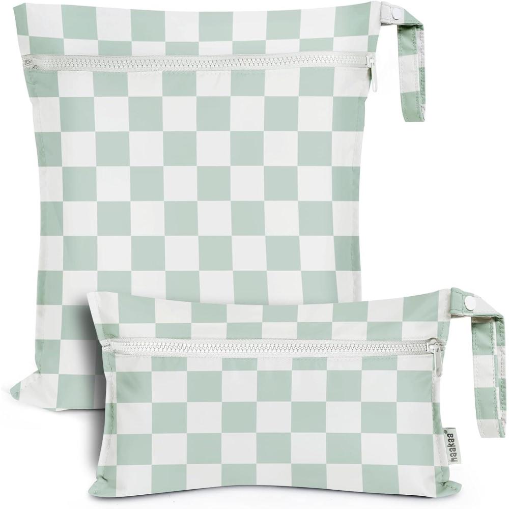 image:imagehaakaa Waterproof Wet Bags for Baby Wet Dry Bags for Cloth Diaper Swimsuit amp Travel 2pcs GrassCheckered Days