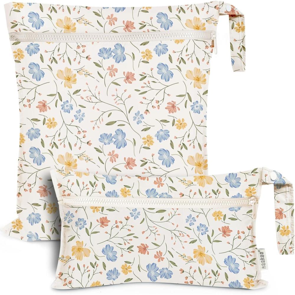 image:imagehaakaa Waterproof Wet Bags for Baby Wet Dry Bags for Cloth Diaper Swimsuit amp Travel 2pcs GrassGarden Flow