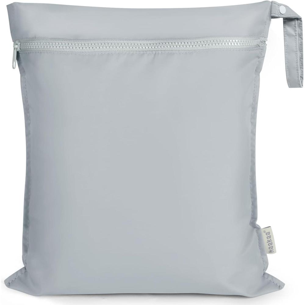 image:imagehaakaa Waterproof Wet Bags for Baby Wet Dry Bags for Cloth Diaper Swimsuit amp Travel 2pcs GrassGrey