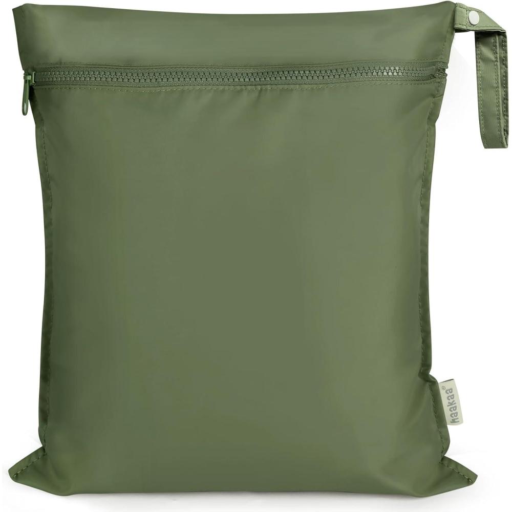 image:imagehaakaa Waterproof Wet Bags for Baby Wet Dry Bags for Cloth Diaper Swimsuit amp Travel 2pcs GrassOlive Green