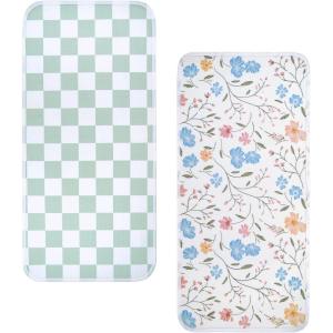 haakaa Waterproof Changing Pad Liners, 100% Cotton, Soft & Breathable (2pcs, 13″ x 27.5″ Construction Crew+Dino Land)(Garden Flow+Checkered Days)